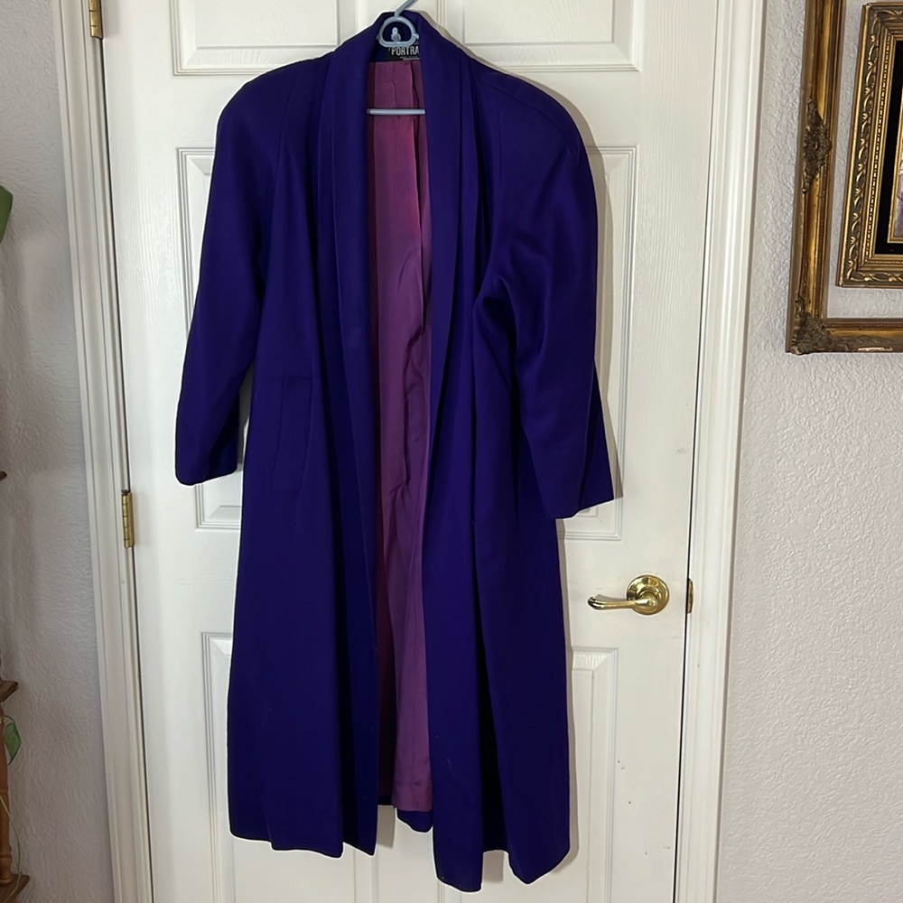 Vintage 80s Portrait Royal Purple WOOL Open Cardigan Coat Duster, Sz L/XL‎